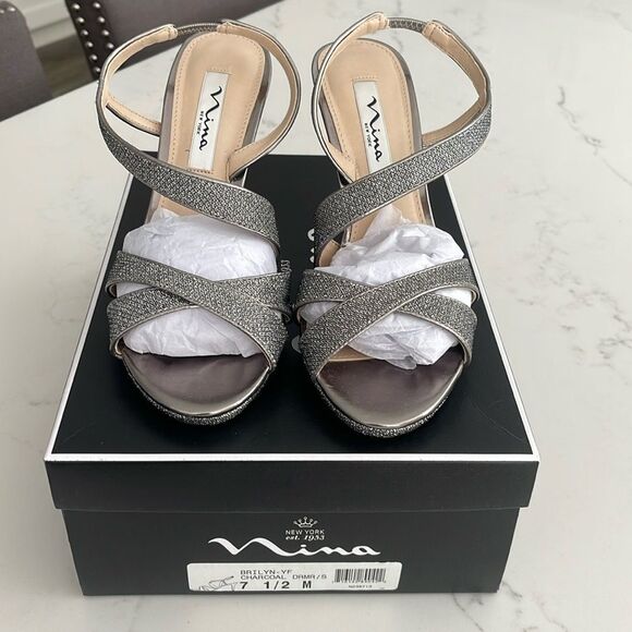 Nina Brilyn Charcoal Pewter Dressy Heel size 7.5 - Picture 1 of 9